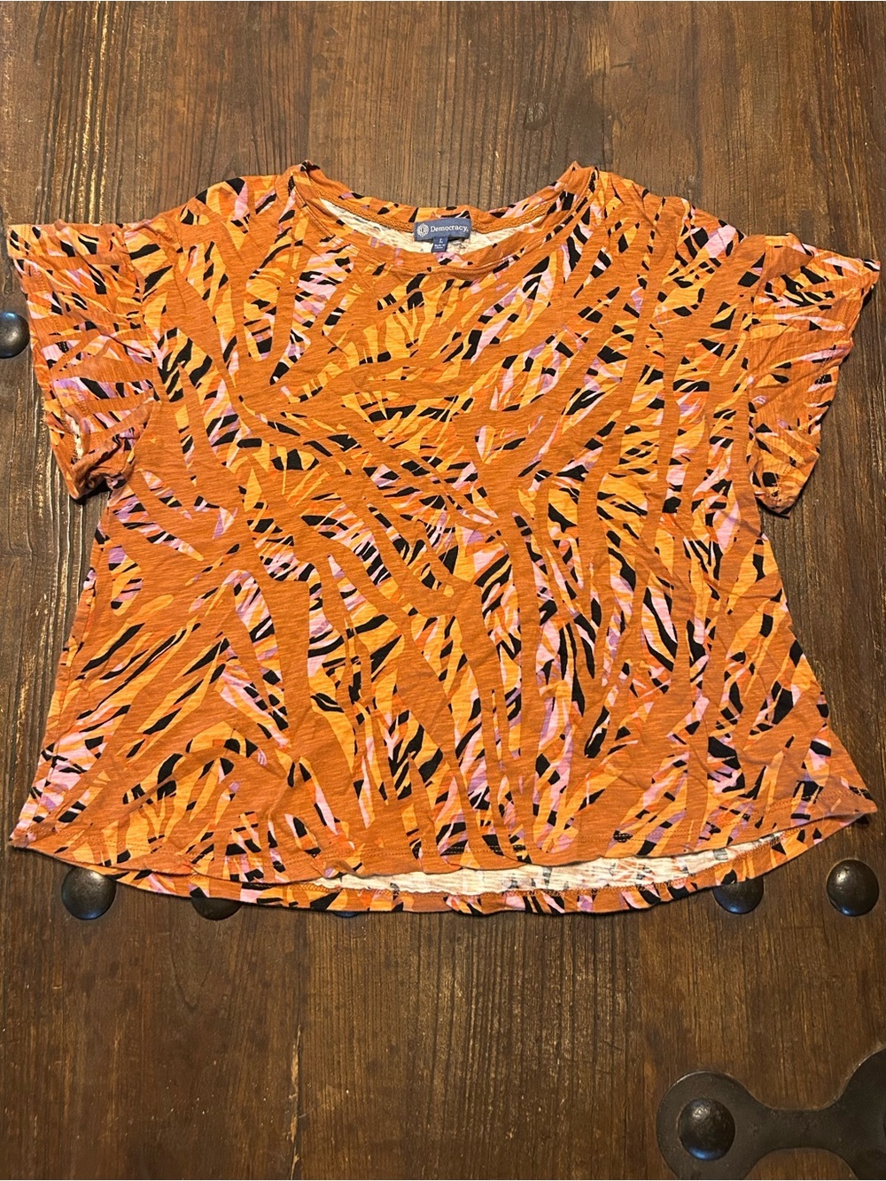 Democracy Orange Pink & Black Abstract Short Sleeve Tee